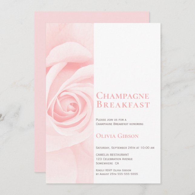 Modern Pink Rose Champagne Breakfast Bridal Shower Invitation (Front/Back)