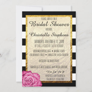 Modern Pink Rose Faux Gold Foil Bridal Shower Invitation