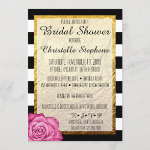 Modern Pink Rose Faux Gold Foil Bridal Shower Invitation