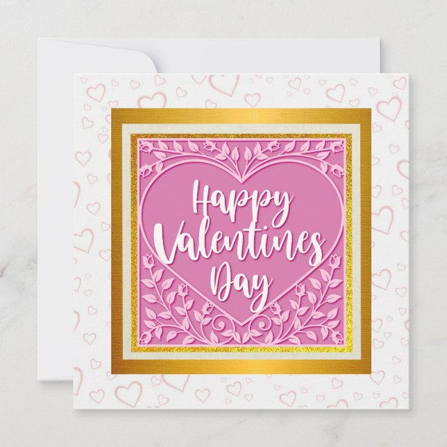 Modern Pink Rose Floral Heart Romantic Valentines Invitation (Front)