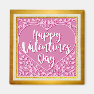 Modern Pink Rose Floral Heart Romantic Valentines Magnet