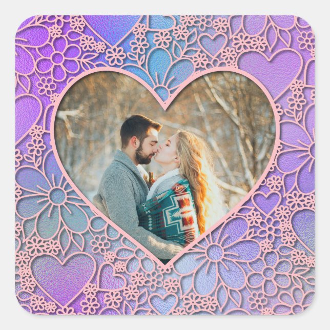 Modern Pink Rose Floral Heart Romantic Valentines Square Sticker (Front)