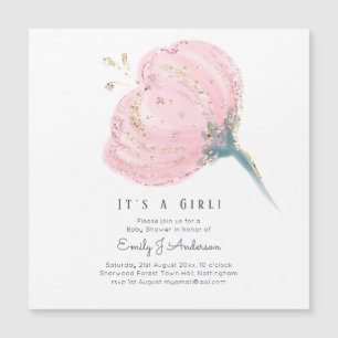 Modern Pink Rose Glitter Its A Girl Baby Shower
