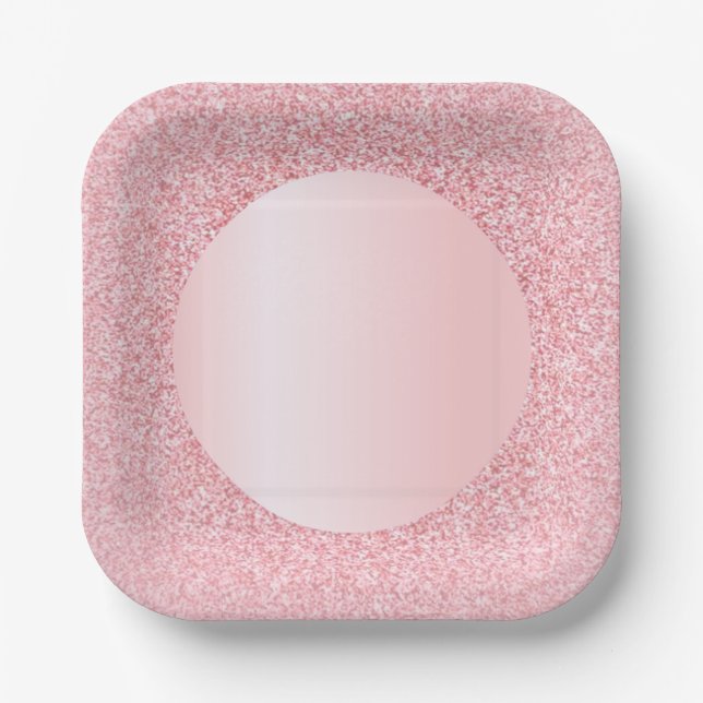 Modern Pink Rose Gold Colour Glitter Trendy Paper Plate (Front)