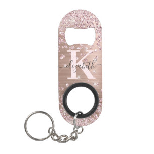 Modern Pink Rose Gold Glitter Diamond Monogram  Ke