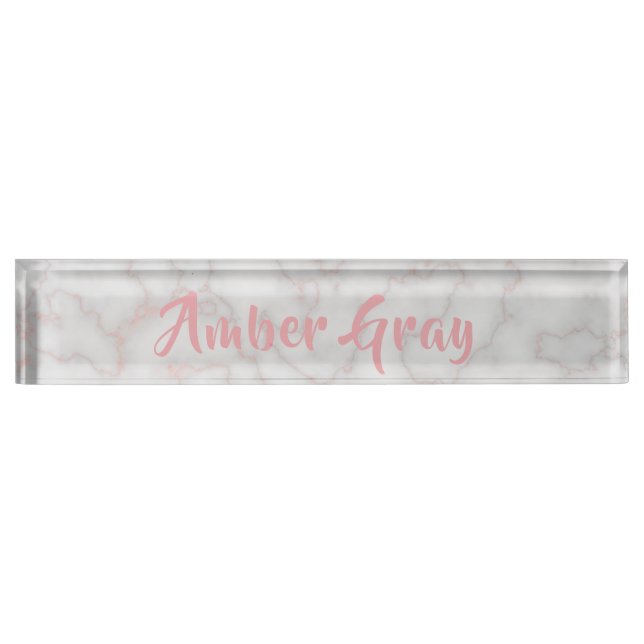 Modern Pink Rose Gold Marble Stone Luxury Nameplate (Front)