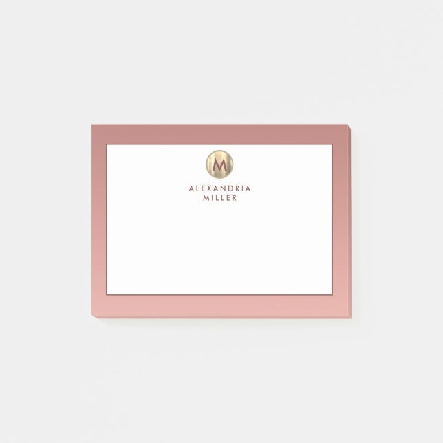 Modern Pink Rose Gold Monogram Post-it Notes (Front)