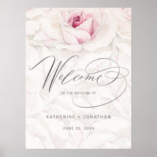 Modern Pink Rose Watercolor Floral Wedding Welcome Poster