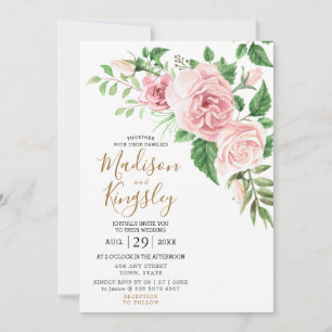Modern Pink Rose Watercolor Wedding Invitation