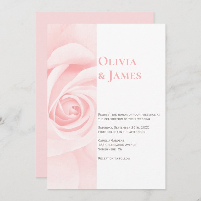 Modern Pink Rose Wedding Invitation (Front/Back)