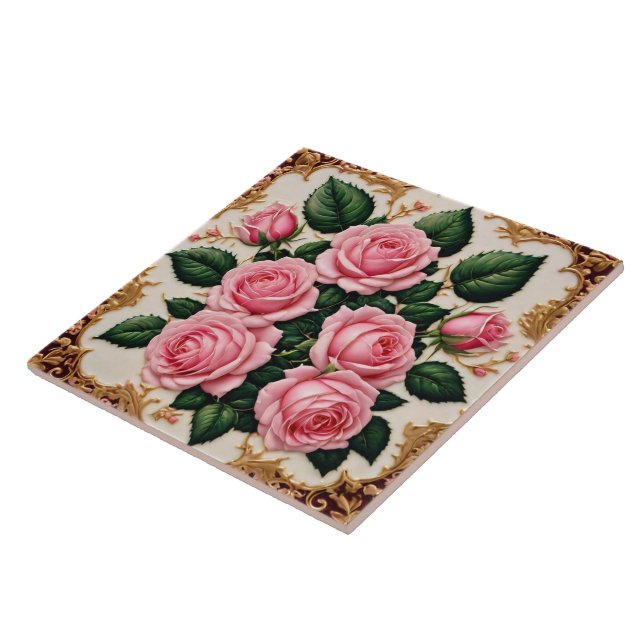 Modern Pink Roses Beautiful Collection Ceramic Tile (Side)