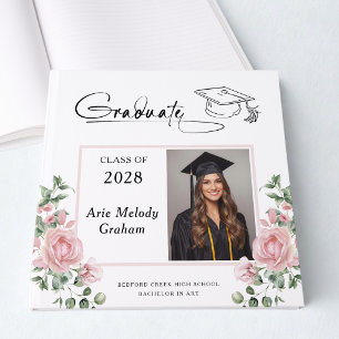 Modern Pink Roses Graduation 2 Photo Guest Book