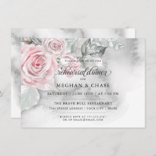 Modern Pink Roses Grey Watercolor BarefootBride™ Invitation