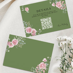 Modern Pink Roses QR-code Details Graduation Enclosure Card
