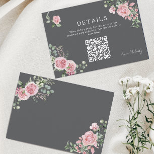 Modern Pink Roses QR-code Details Graduation Enclosure Card