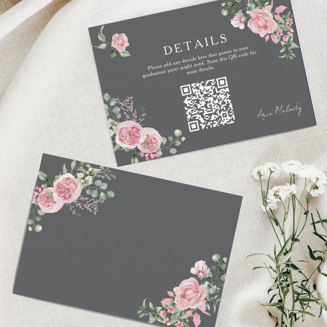 Modern Pink Roses QR-code Details Graduation Enclosure Card (Creator Uploaded)