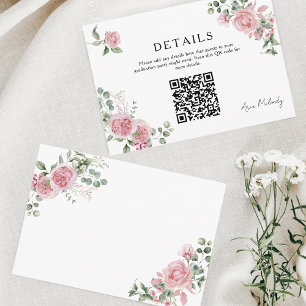 Modern Pink Roses QR-code Details Graduation Enclosure Card