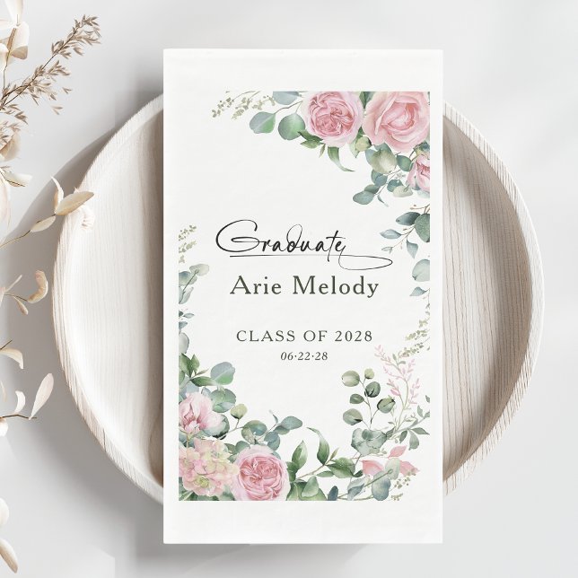 Modern Pink Roses Script Class of Graduation Napkin (Creator Uploaded)