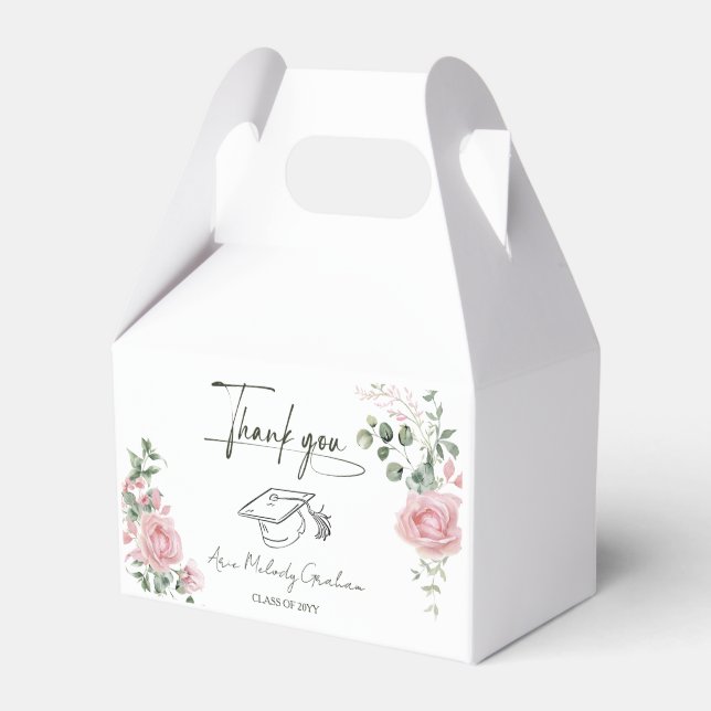 Modern Pink Roses Script Graduation Favour Box (Front Side)