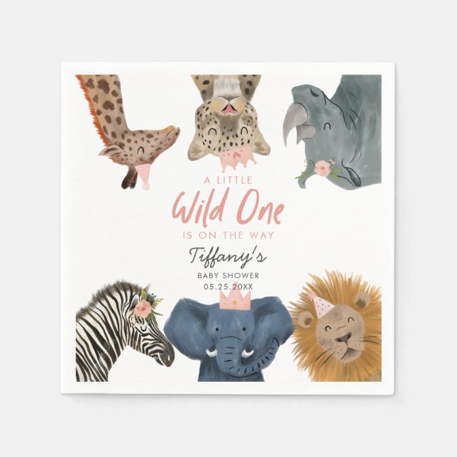 Modern Pink Safari Animals Baby Shower Napkins (Front)