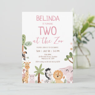 Modern Pink Safari Two At The Zoo 2nd Birthday Invitation