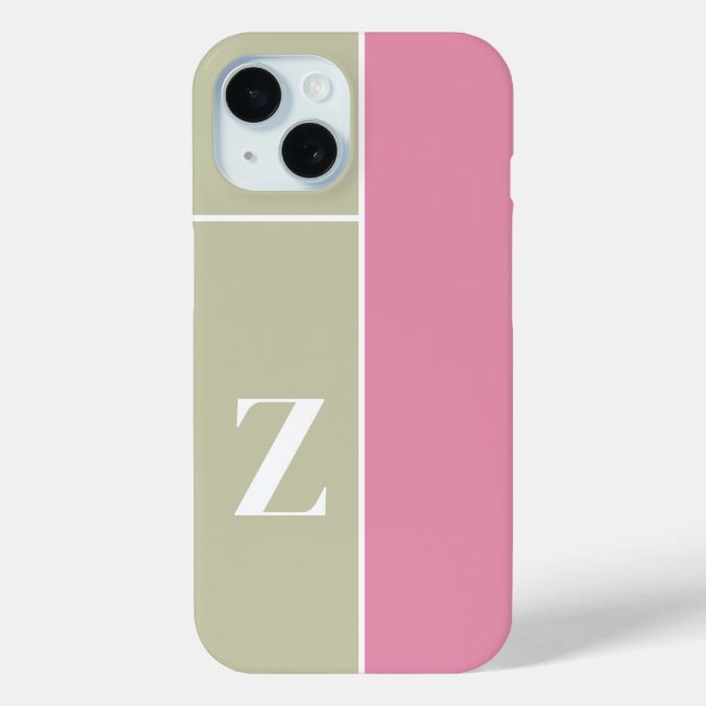 Modern Pink Sage Green Monogram Case-Mate iPhone Case (Back)
