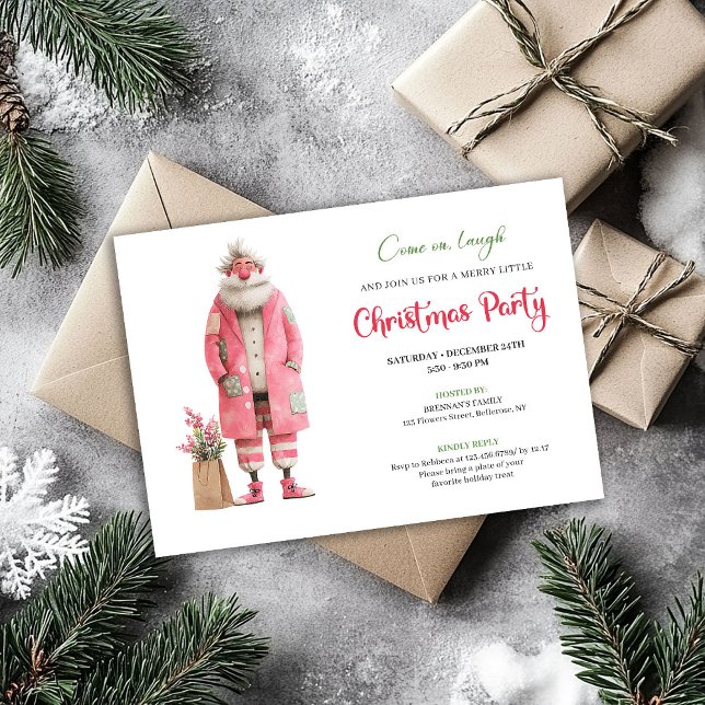 Modern Pink Santa Funny Christmas Party Template (Modern Pink Santa Funny Christmas Party Template)
