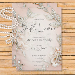 Modern Pink Satin Embroidery Glam Bridal Luncheon Invitation