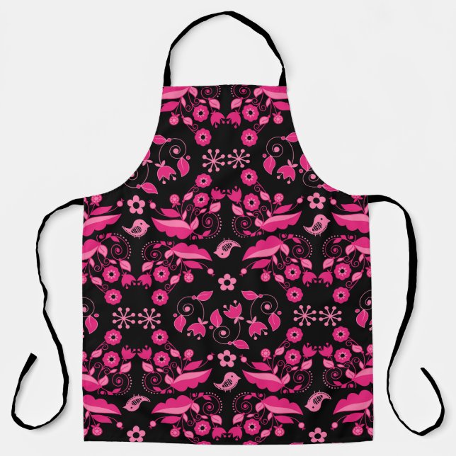Modern Pink Scandinavian Floral Pattern Apron (Front)