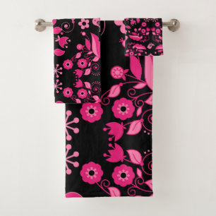 Modern Pink Scandinavian Floral Pattern Bath Towel Set