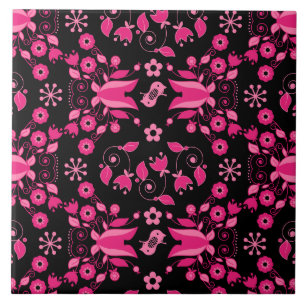 Modern Pink Scandinavian Floral Pattern Ceramic Tile