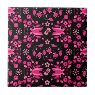 Modern Pink Scandinavian Floral Pattern Ceramic Tile