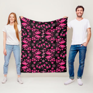 Modern Pink Scandinavian Floral Pattern Fleece Blanket