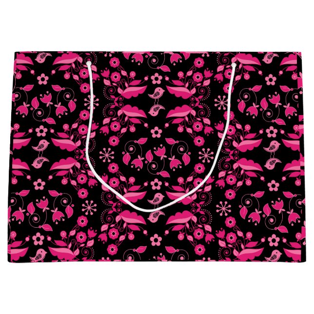 Modern Pink Scandinavian Floral Pattern Large Gift Bag (Front)