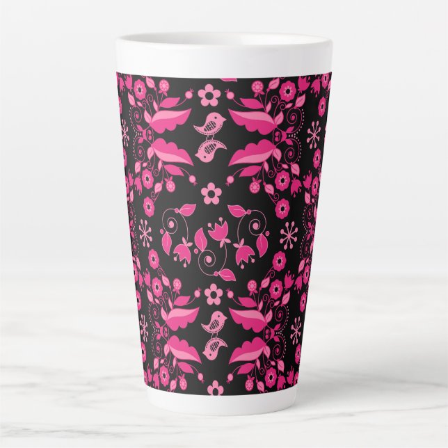 Modern Pink Scandinavian Floral Pattern Latte Mug (Front)