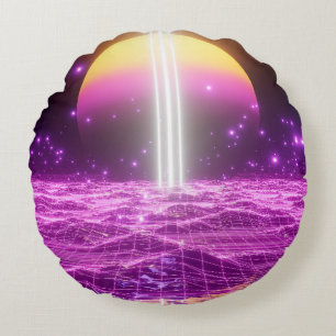 Modern pink sci fi pop art scene3 round cushion