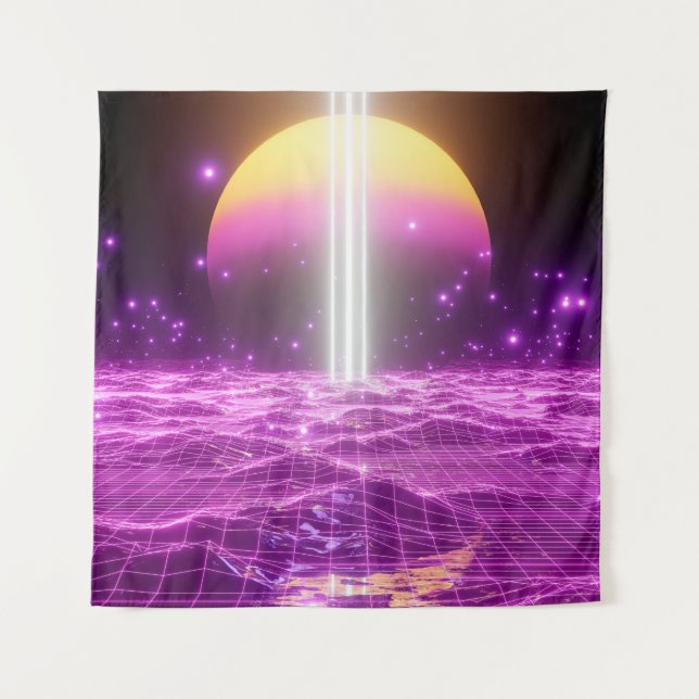 Modern pink sci fi pop art scene3 tapestry (Front)