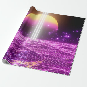 Modern pink sci fi pop art scene3 wrapping paper