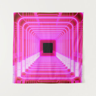 Modern pink sci fi pop art scene tapestry