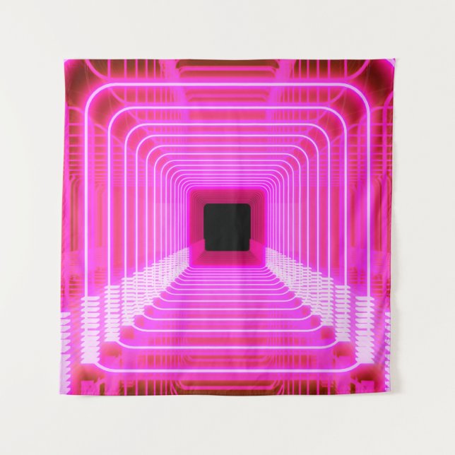 Modern pink sci fi pop art scene tapestry (Front)