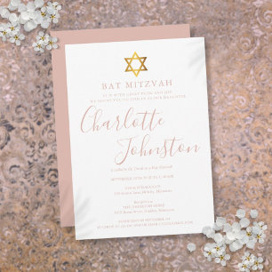 Modern Pink Script Bat Mitzvah Invitation