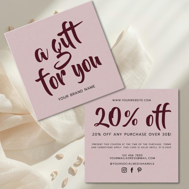 Modern pink script coupon discount card (Creator Uploaded)