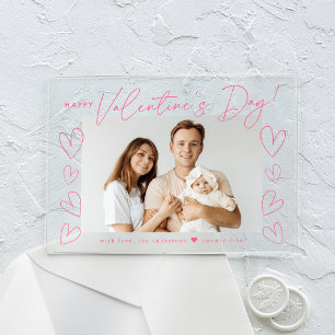 Modern Pink Script Happy Valentine's Day Photo Acrylic Invitations