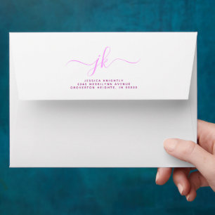 Modern Pink Script Monogram Initial Return Address Envelope