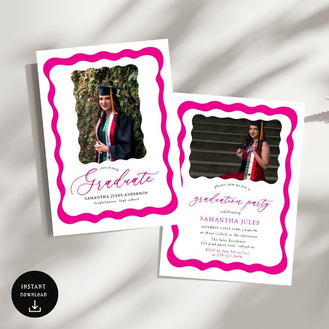Modern Pink Script Photo Graduation Party  Invitation (Creator Uploaded)