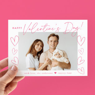 Modern Pink Script Valentine's Day Photo Holiday Card