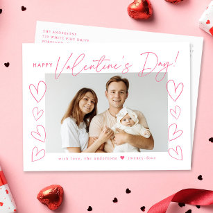 Modern Pink Script Valentine's Day Photo Holiday Postcard