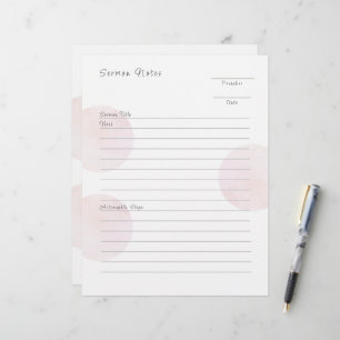 Modern Pink Sermon Notes Custom Letterhead