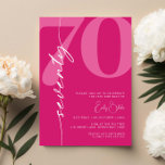 Modern Pink Seventy 70th Birthday Party Invitation<br><div class="desc">This minimalist typography 30th birthday party invitation is perfect for a modern birthday party. The simple design features classic white font on pink background. Customisable in any colour. Keep the design minimal and elegant, as is, or personalise it by adding your own graphics and artwork. For more advanced customisation of...</div>