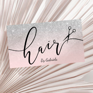 Modern pink silver glitter scissors hairstylist business card